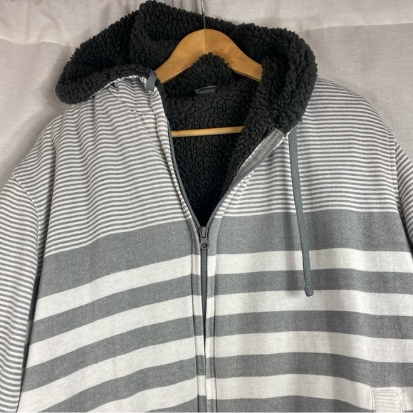 OP OCEAN PACIFIC MENS JACKET L GRAY STRIPE SHERPA FLEECE HOODIE ZIP SWEATSHIRT - Picture 6 of 10